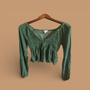 La Hearts Green Polka Dot Long Sleeve Crop Blouse